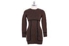 A CHRISTIAN DIOR CHOCOLATE KNIT DRESS WITH POCKETS