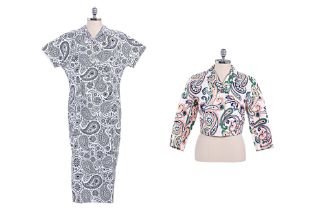 A JIL SANDER PAISLEY PRINT DRESS AND POPLIN JACKET