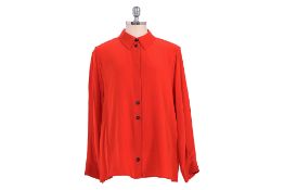 A JIL SANDER RED SILK BUTTONED SHIRT