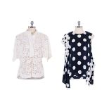 A CH CAROLINA HERRERA LACE COLLARED SHIRT AND PRINTED BLOUSE