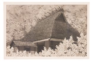 RYOHEI TANAKA (JAPANESE 1933-2019) - A THATCHED HOUSE