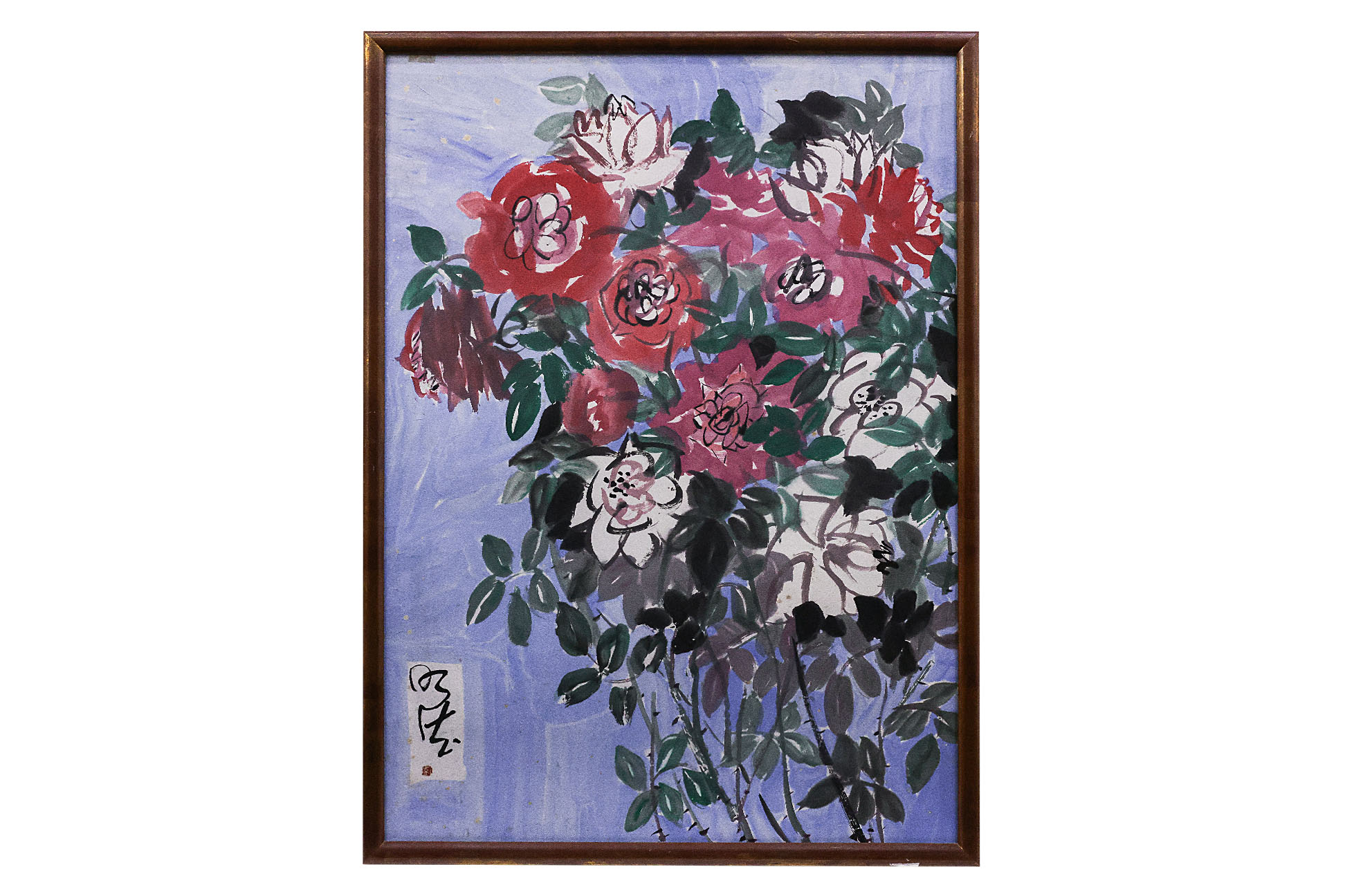 EARL LU (SINGAPOREAN, 1925-2005) RED, WHITE AND PINK ROSES - Image 2 of 2