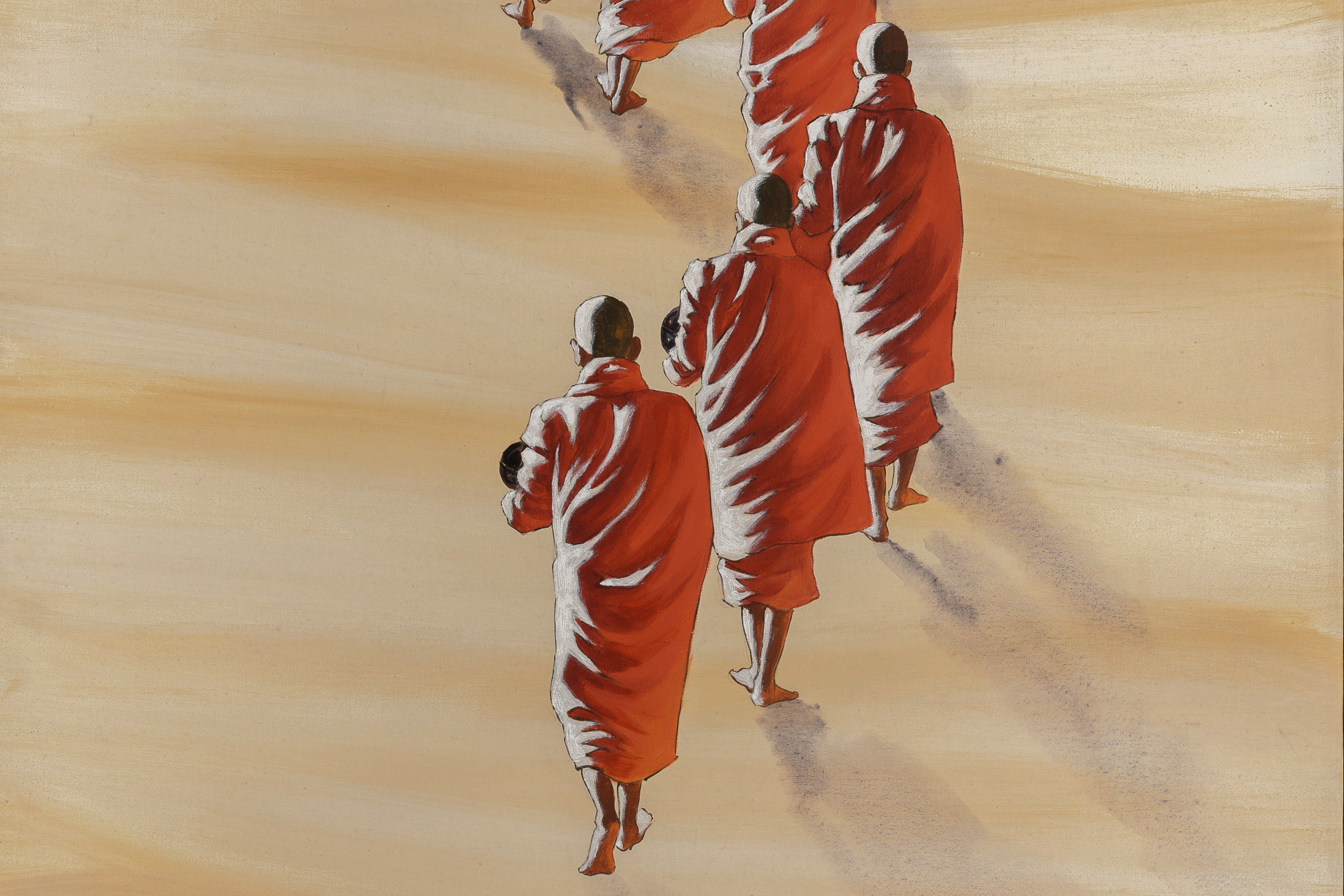 MIN WAE AUNG (MYANMAR, B. 1960) 12 MONKS WITHOUT UMBRELLAS - Image 3 of 4