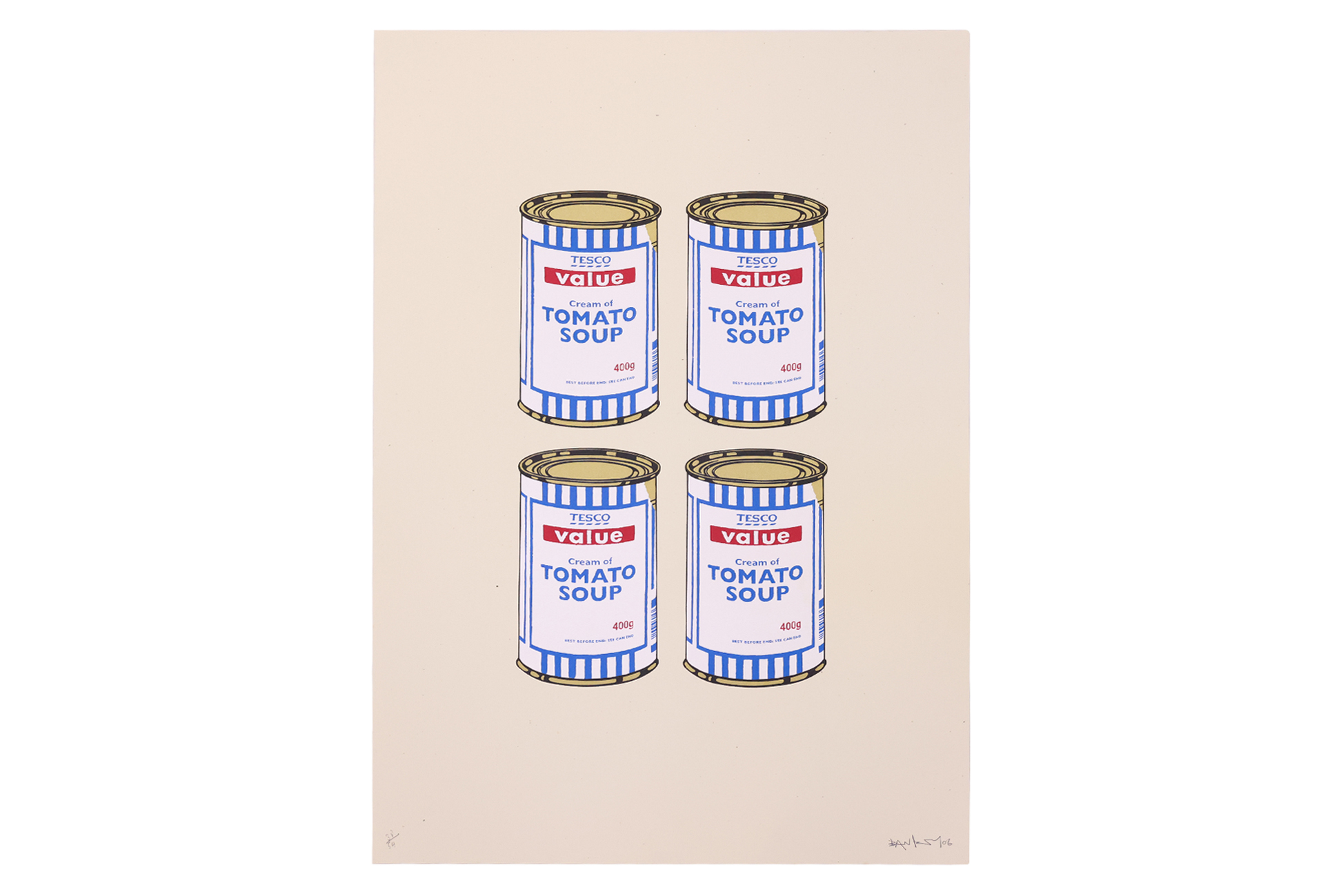 BANKSY (B.1974) - 'FOUR SOUP CANS - GOLD ON CREAM' 2006