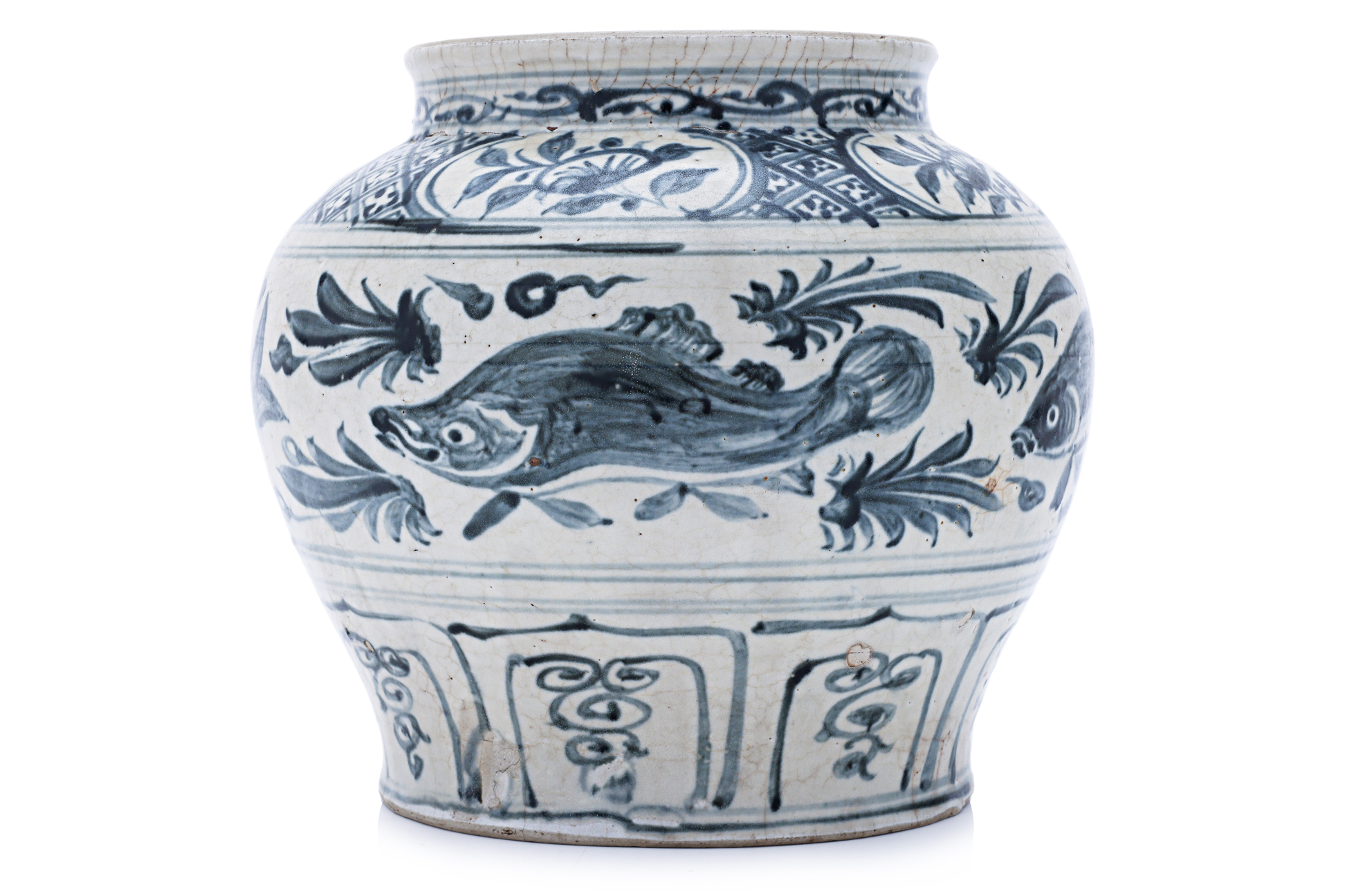 A LARGE VIETNAMESE BLUE AND WHITE FISH JAR - Image 2 of 17