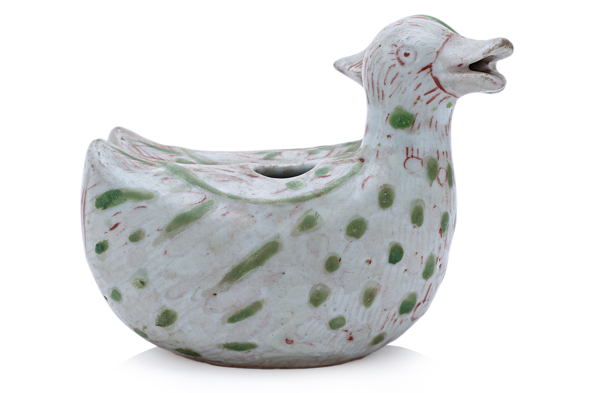 A PAIR OF ENAMEL DECORATED TWIN DUCK WATER POTS - Image 3 of 9