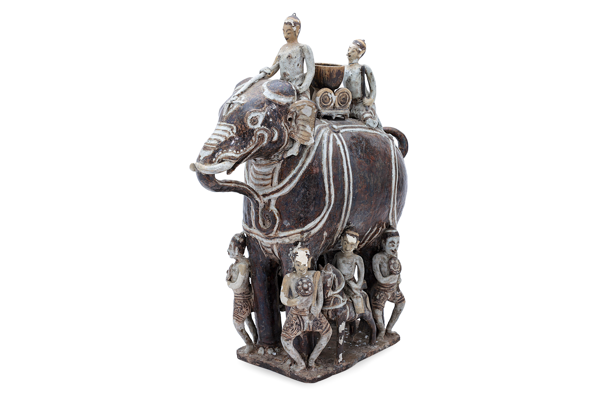 A VERY LARGE THAI WAR ELEPHANT WITH RIDERS AND SOLDIERS