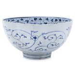 A LARGE BLUE AND WHITE LOTUS BOWL