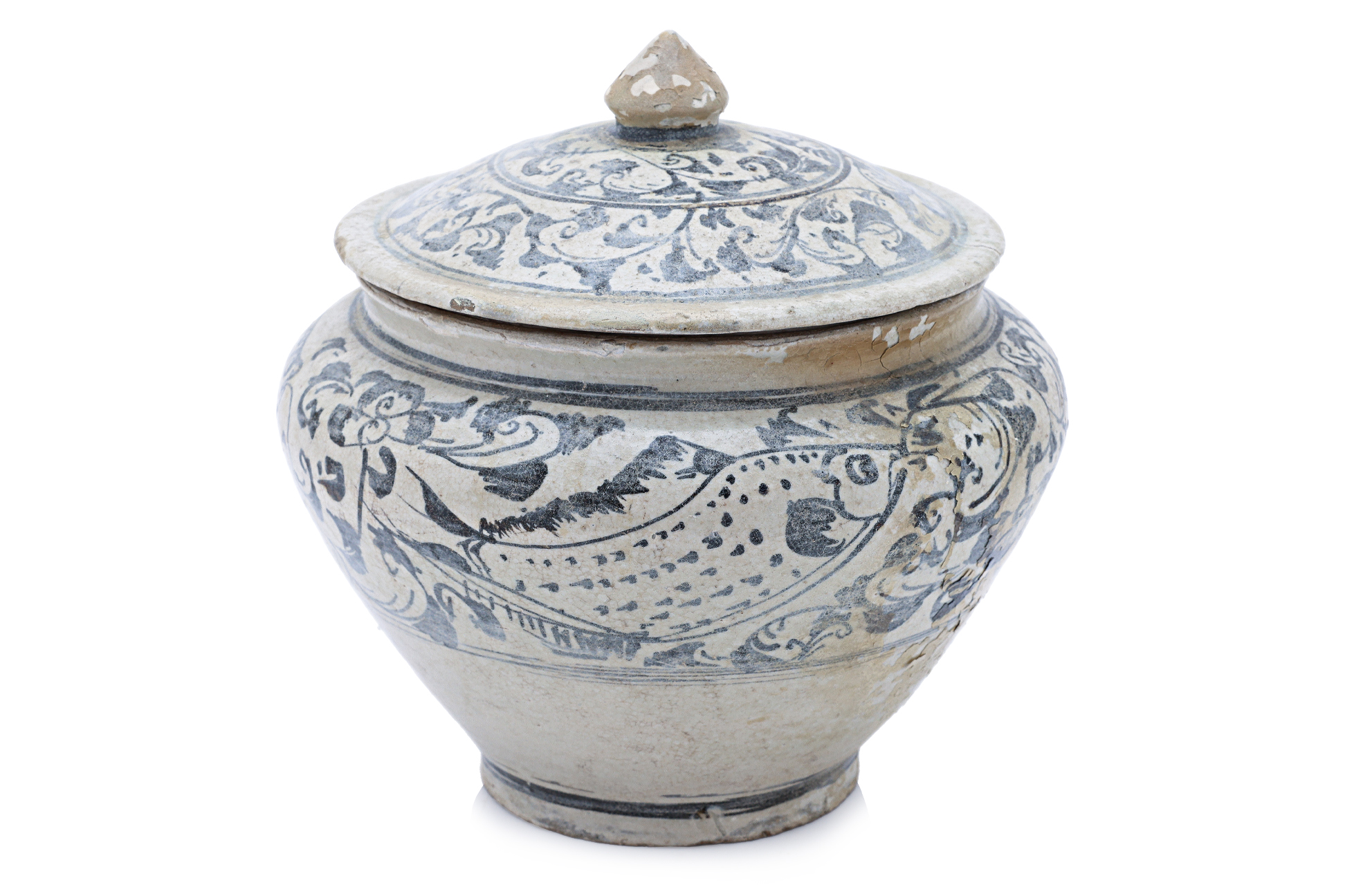 A LARGE THAI FISH JAR AND COVER