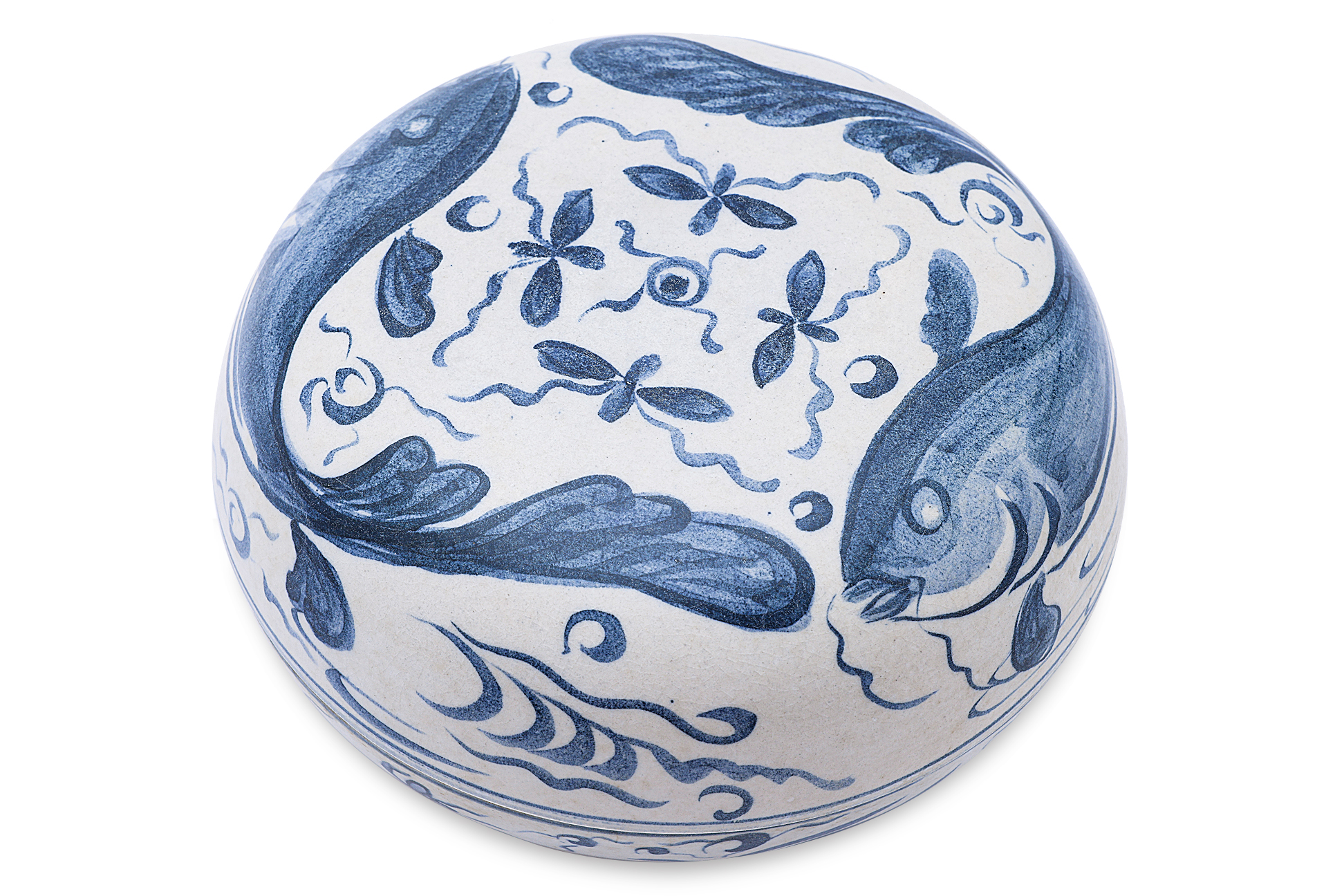 A VIETNAMESE BLUE AND WHITE CIRCULAR FISH BOX AND COVER - Image 2 of 11