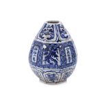 A VIETNAMESE BLUE AND WHITE PEAR SHAPED VASE