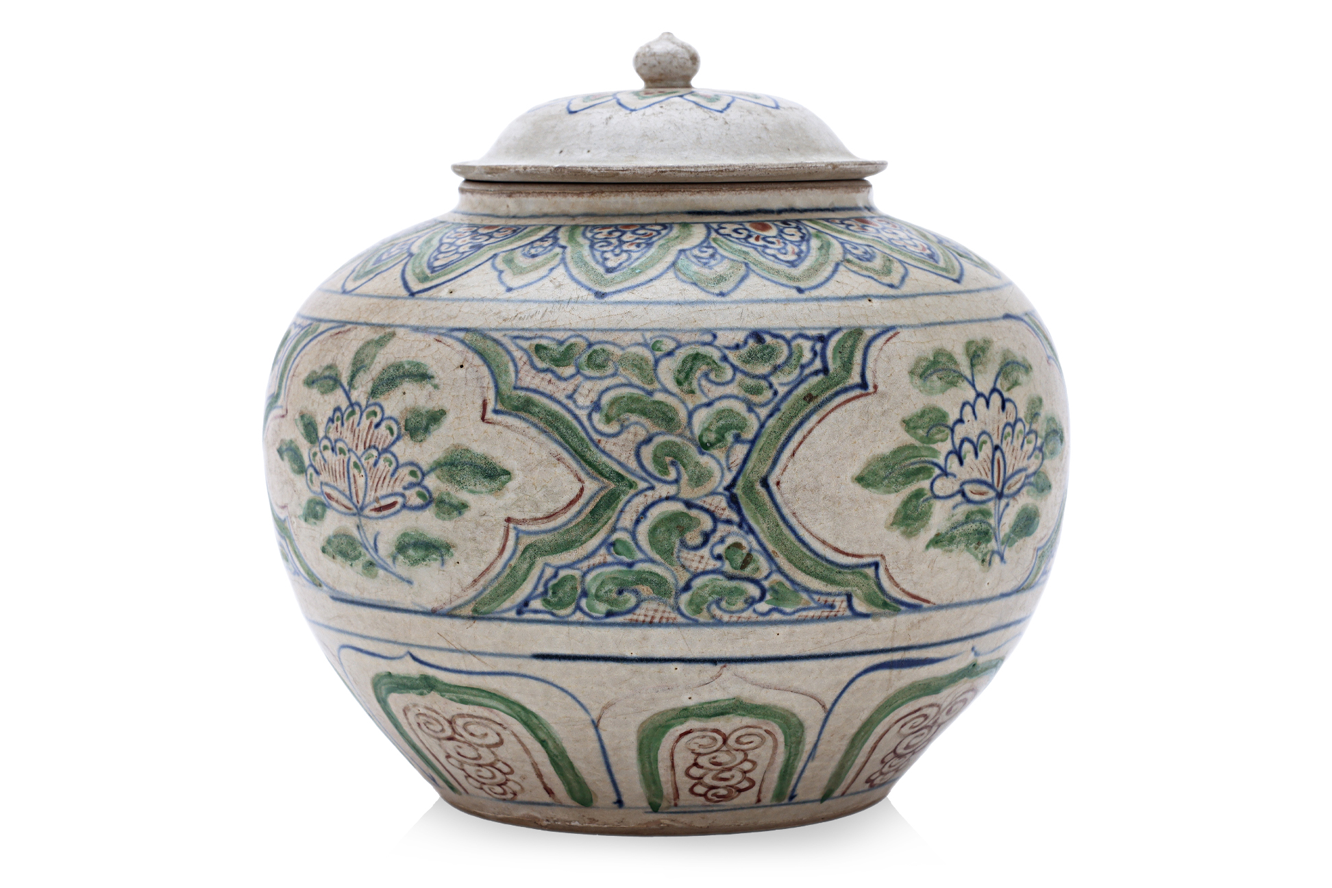 A LARGE VIETNAMESE POLYCHROME JAR AND COVER - Image 2 of 13