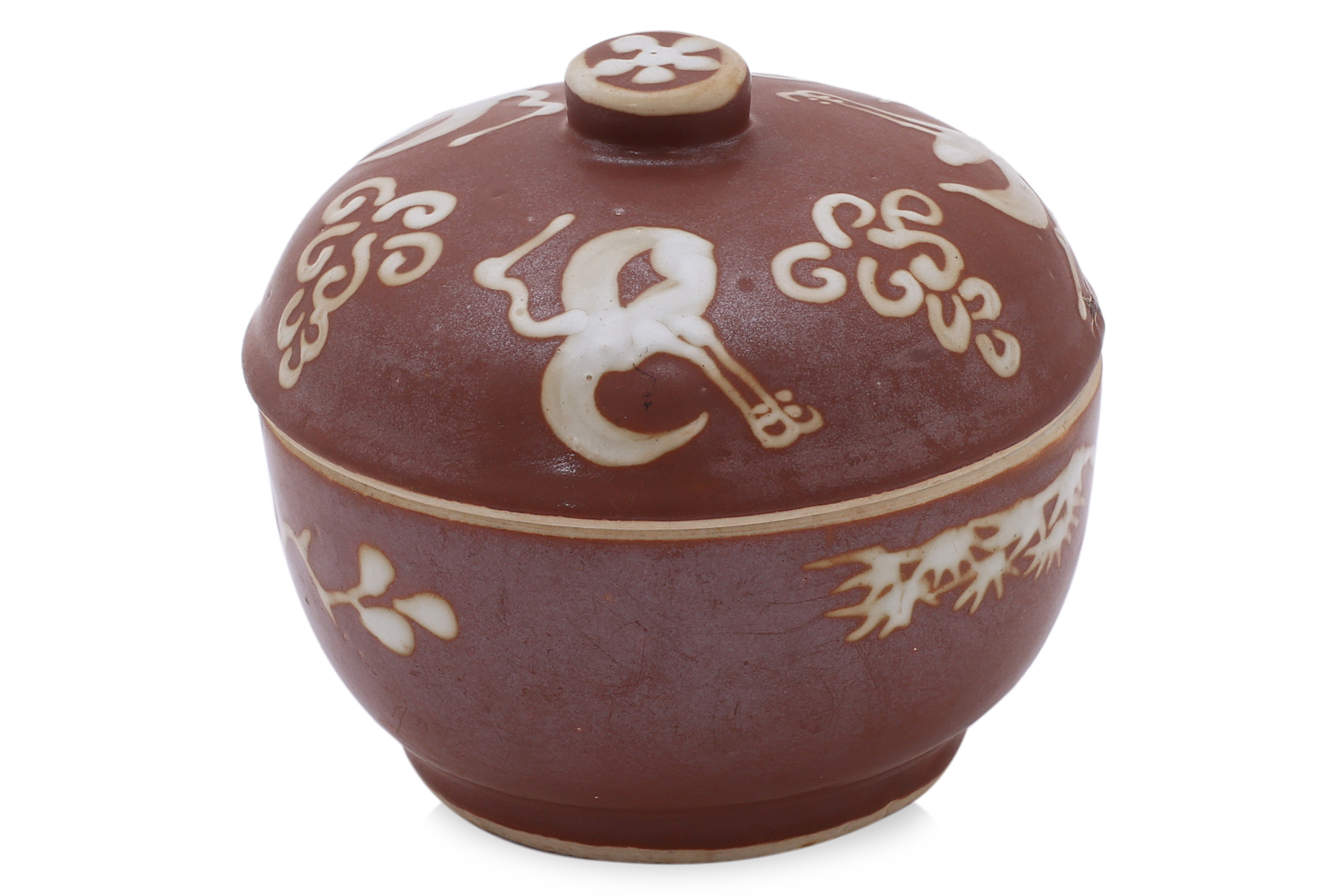 A SWATOW SLIP DECORATED BROWN GLAZED BOWL AND COVER - Image 2 of 4