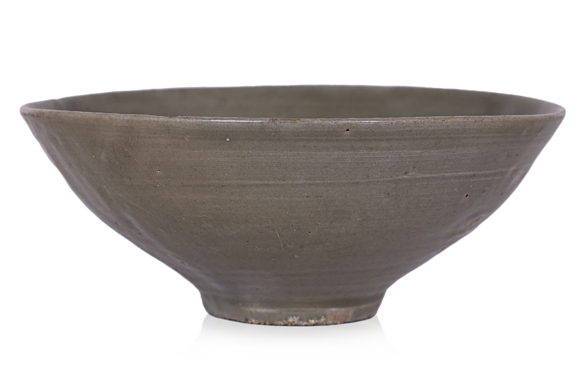 A MOULDED CELADON PEONY BOWL - Image 2 of 4