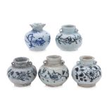 A GROUP OF FIVE BLUE AND WHITE PORCELAIN JARLETS
