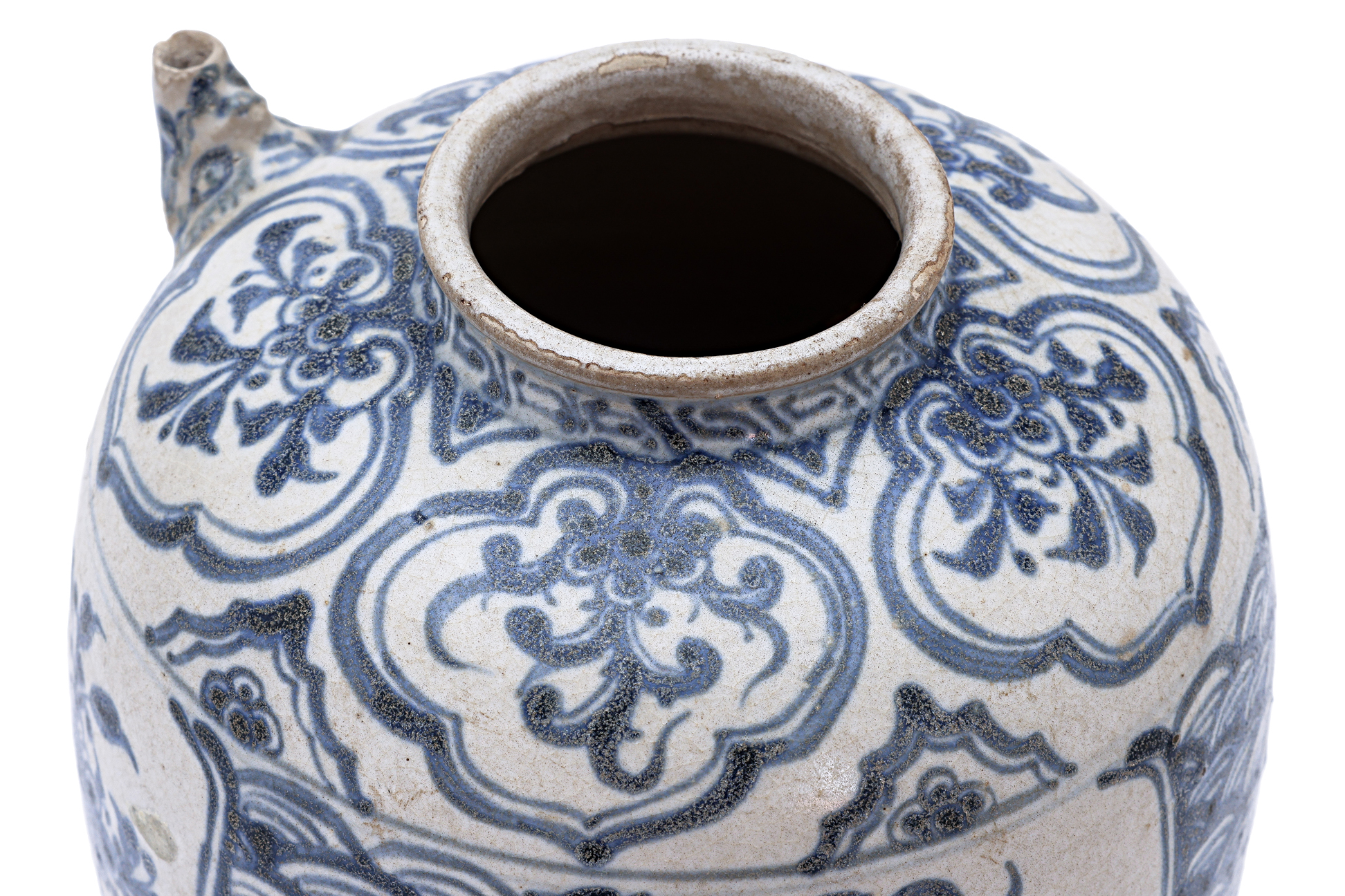 A VIETNAMESE BLUE AND WHITE WINE JAR WITH FIGURAL SPOUT - Image 3 of 4