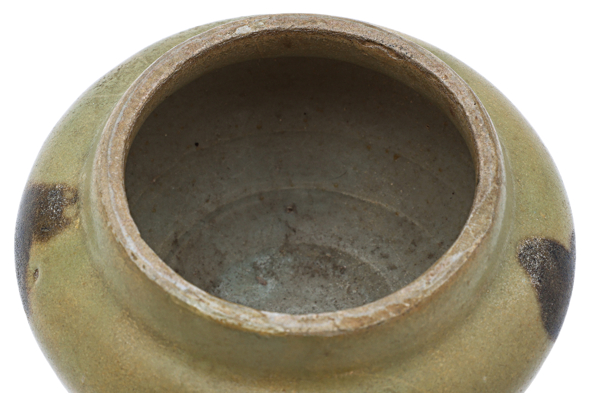 A SMALL IRON-SPOT CELADON JAR - Image 2 of 4