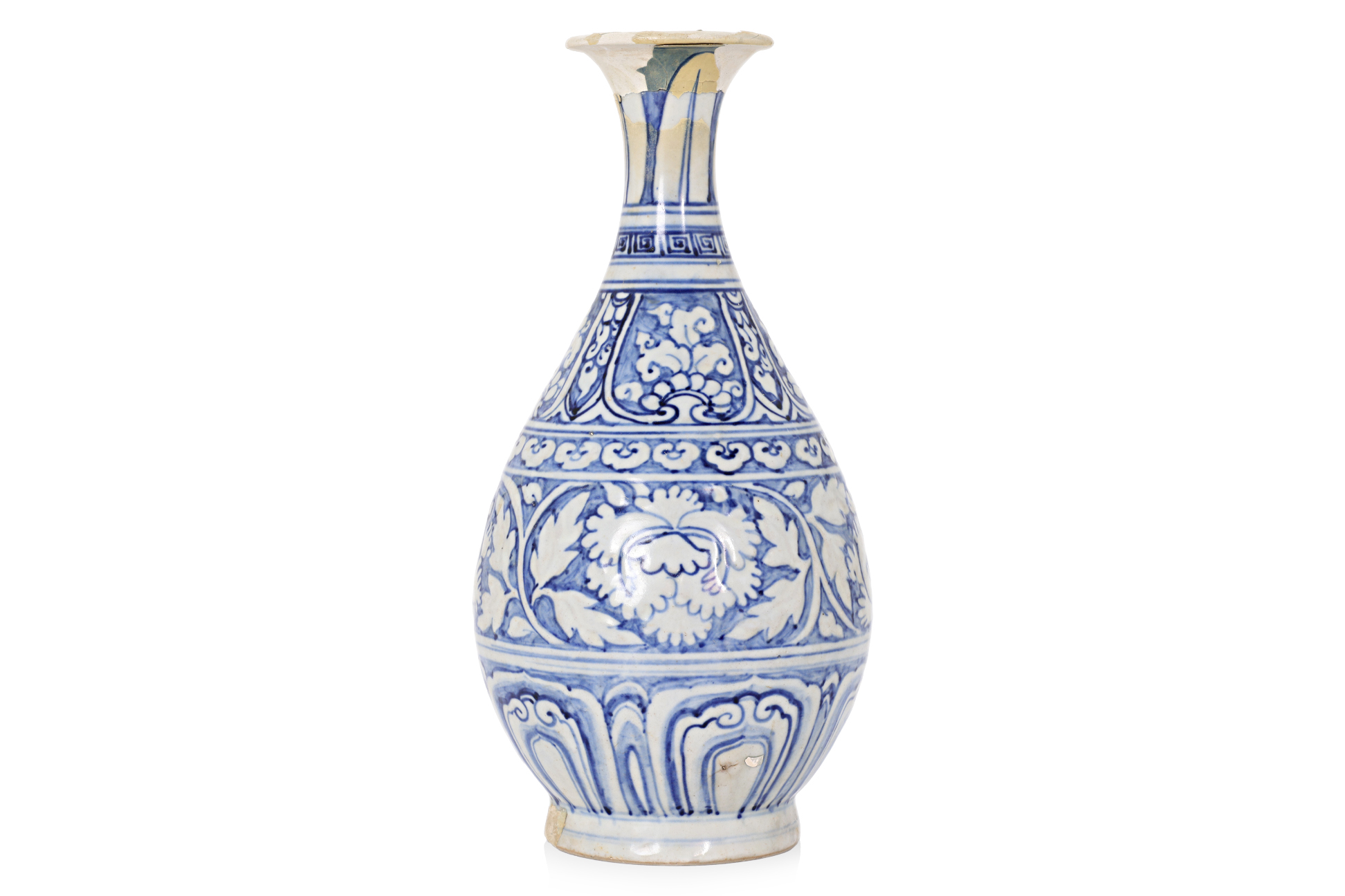 A VIETNAMESE MOULDED BLUE AND WHITE PEAR SHAPED BOTTLE VASE - Image 2 of 3