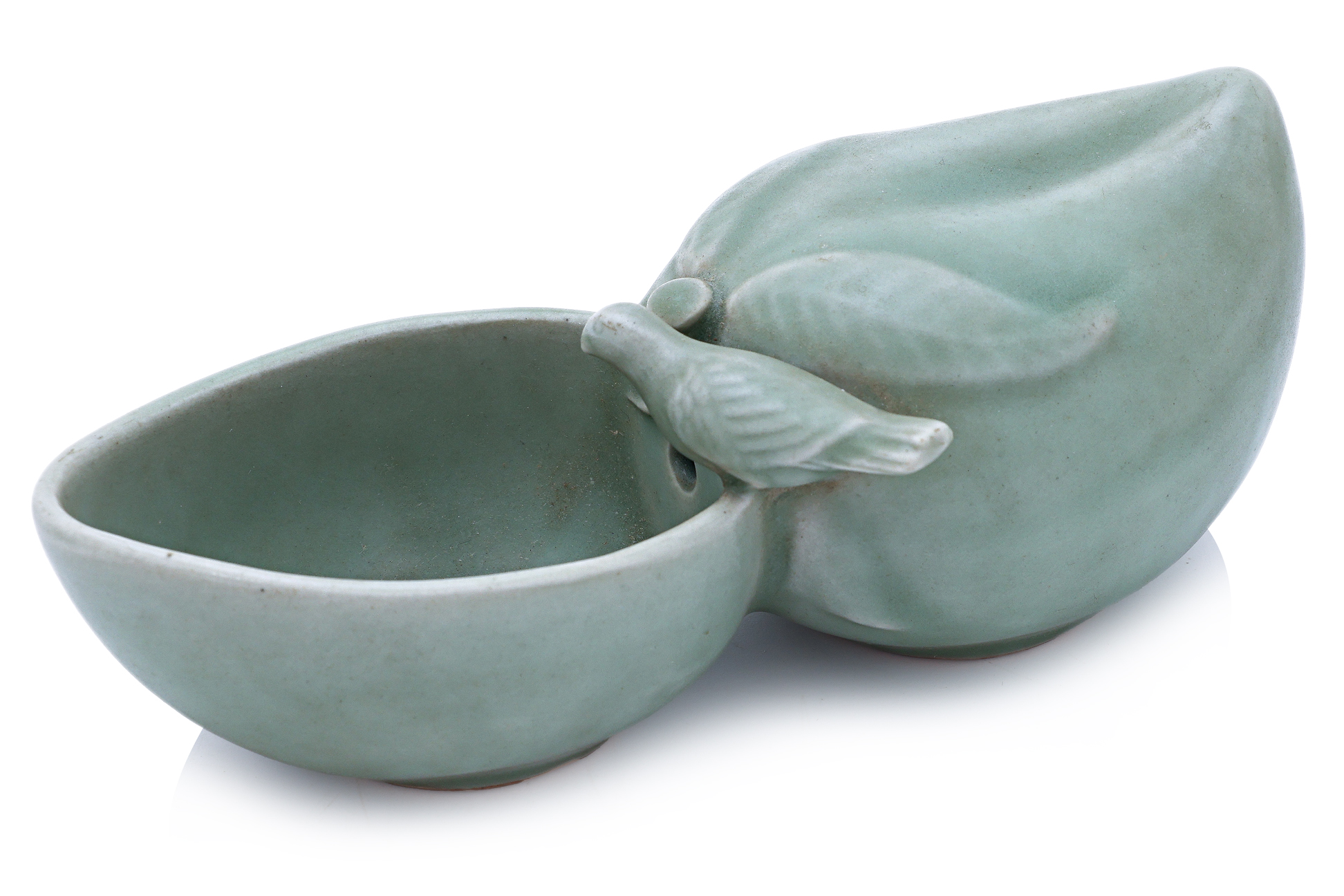A CELADON PEACH-FORM WATER DROPPER AND WASHER