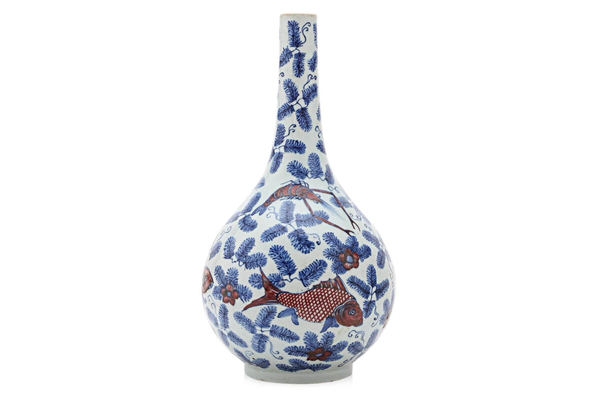 AN UNDERGLAZE BLUE AND RED PORCELAIN BOTTLE VASE - Image 3 of 6