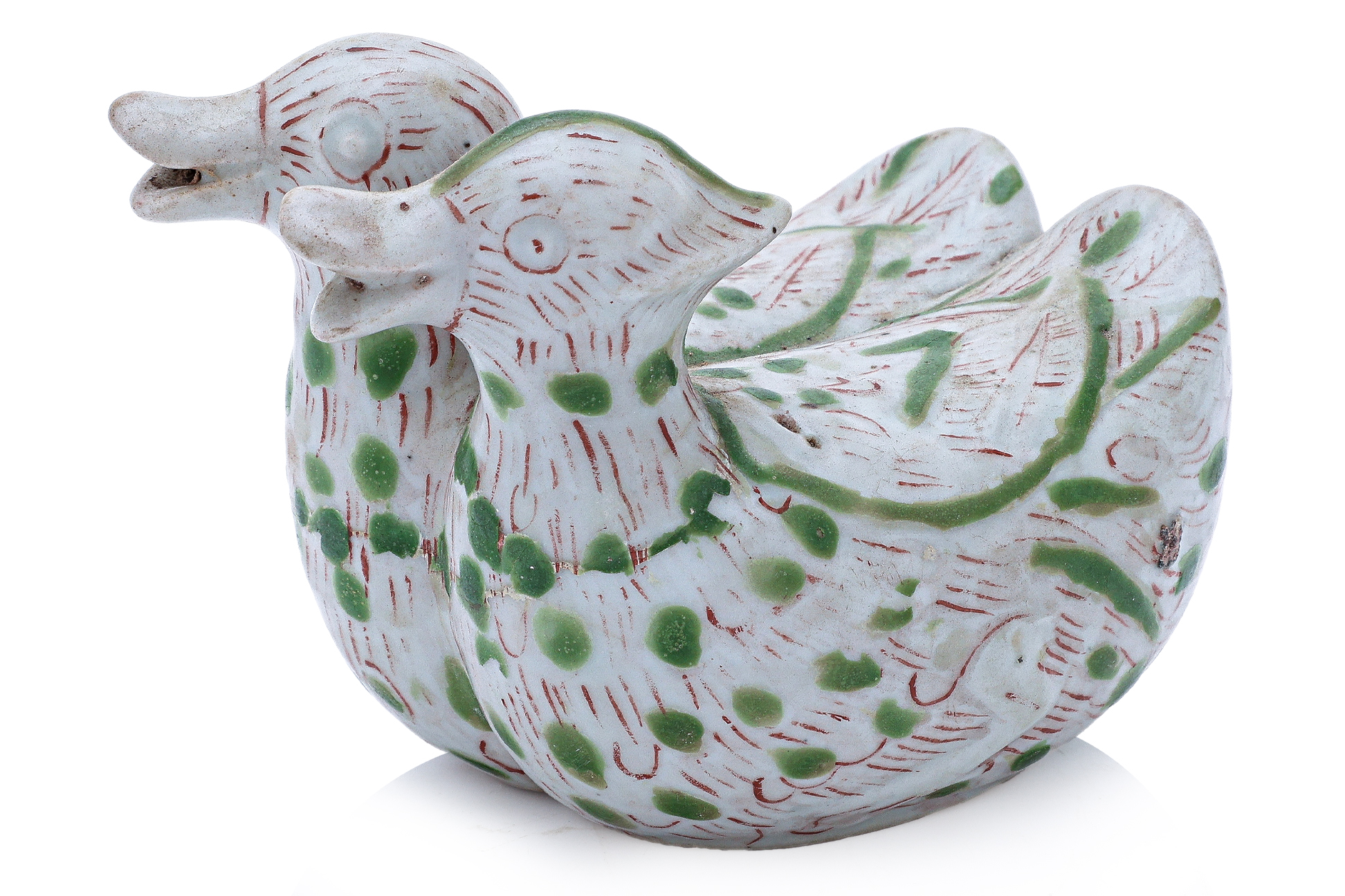 A PAIR OF ENAMEL DECORATED TWIN DUCK WATER POTS - Image 6 of 9