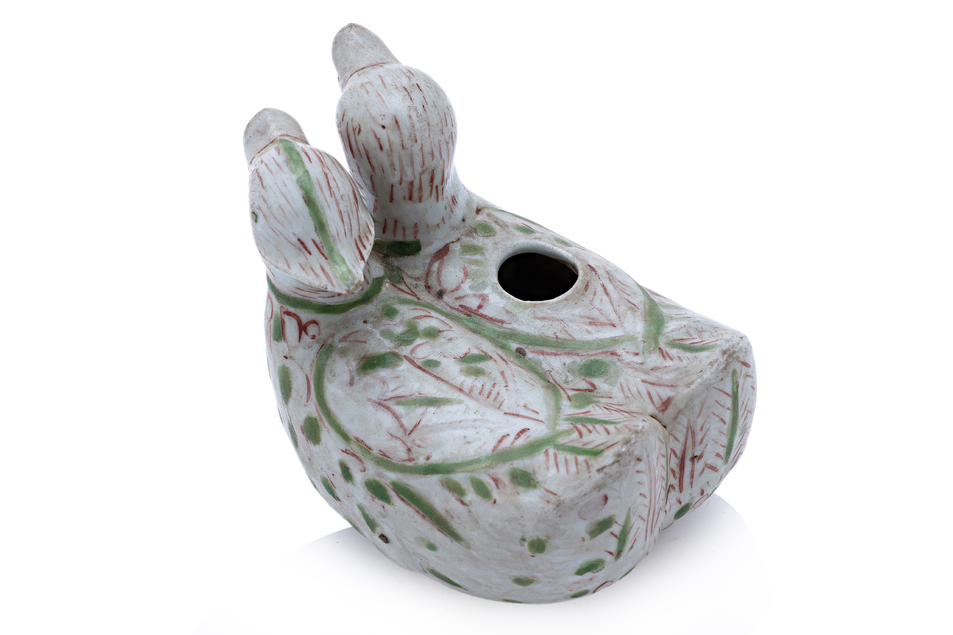 A PAIR OF ENAMEL DECORATED TWIN DUCK WATER POTS - Image 5 of 9