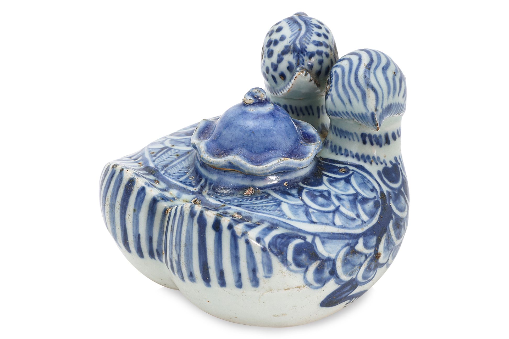 A BLUE AND WHITE TWIN DUCK WATER DROPPER AND COVER - Bild 5 aus 17