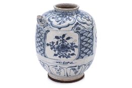 A VIETNAMESE BLUE AND WHITE WINE JAR WITH FIGURAL SPOUT