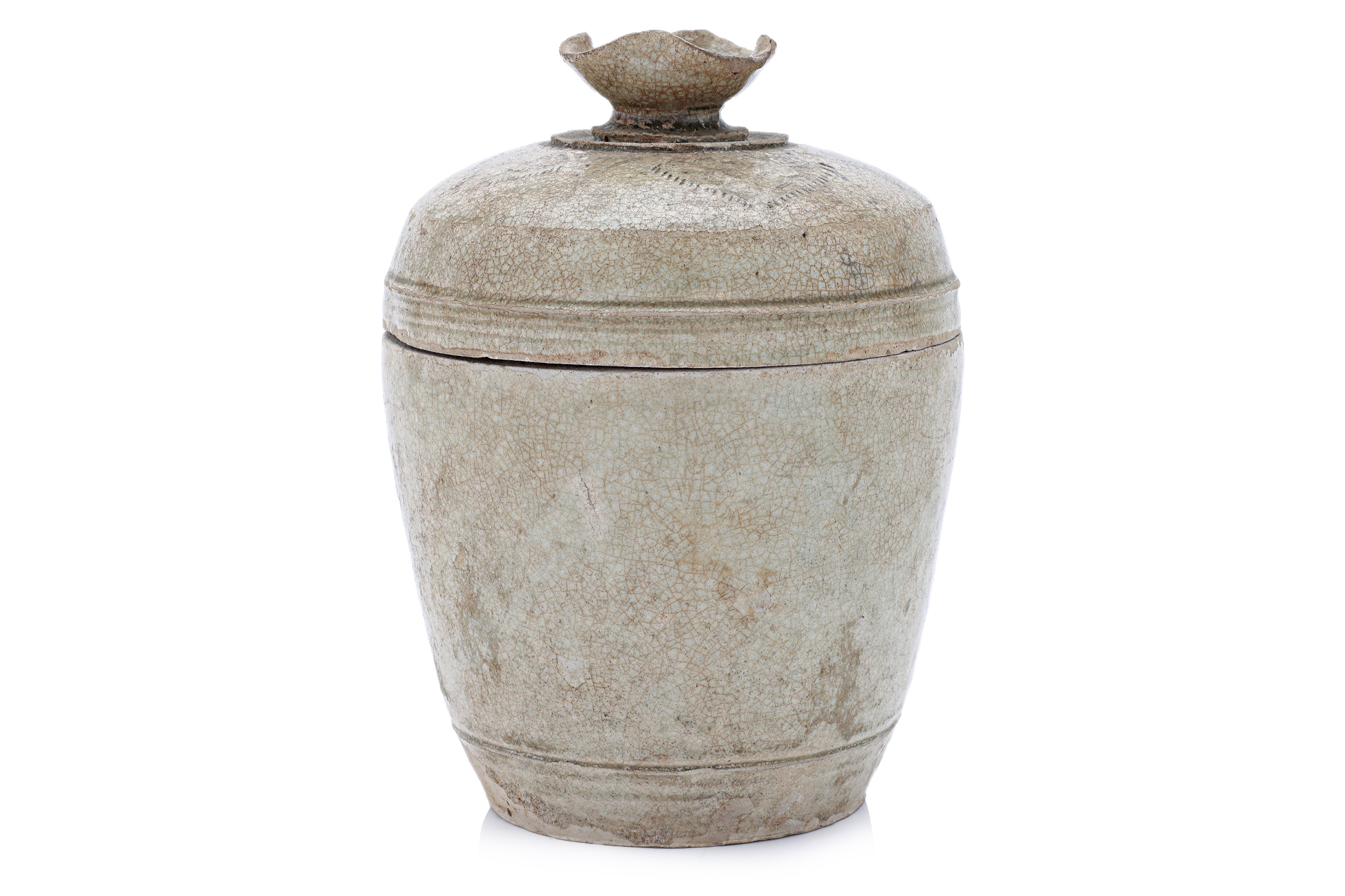 A CAMBODIAN GLAZED STONEWARE JAR AND COVER