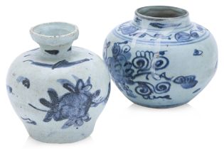 TWO BLUE AND WHITE PORCELAIN JARS