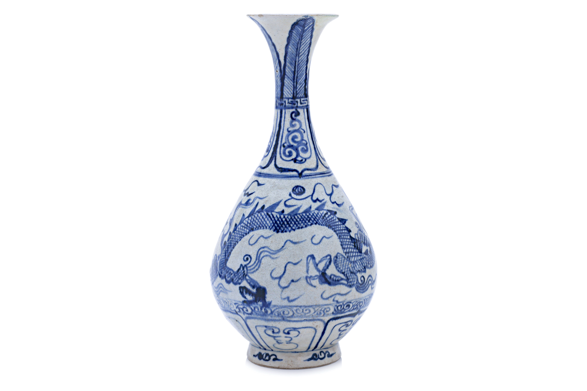 A VIETNAMESE BLUE AND WHITE PEAR SHAPED DRAGON VASE - Image 2 of 11