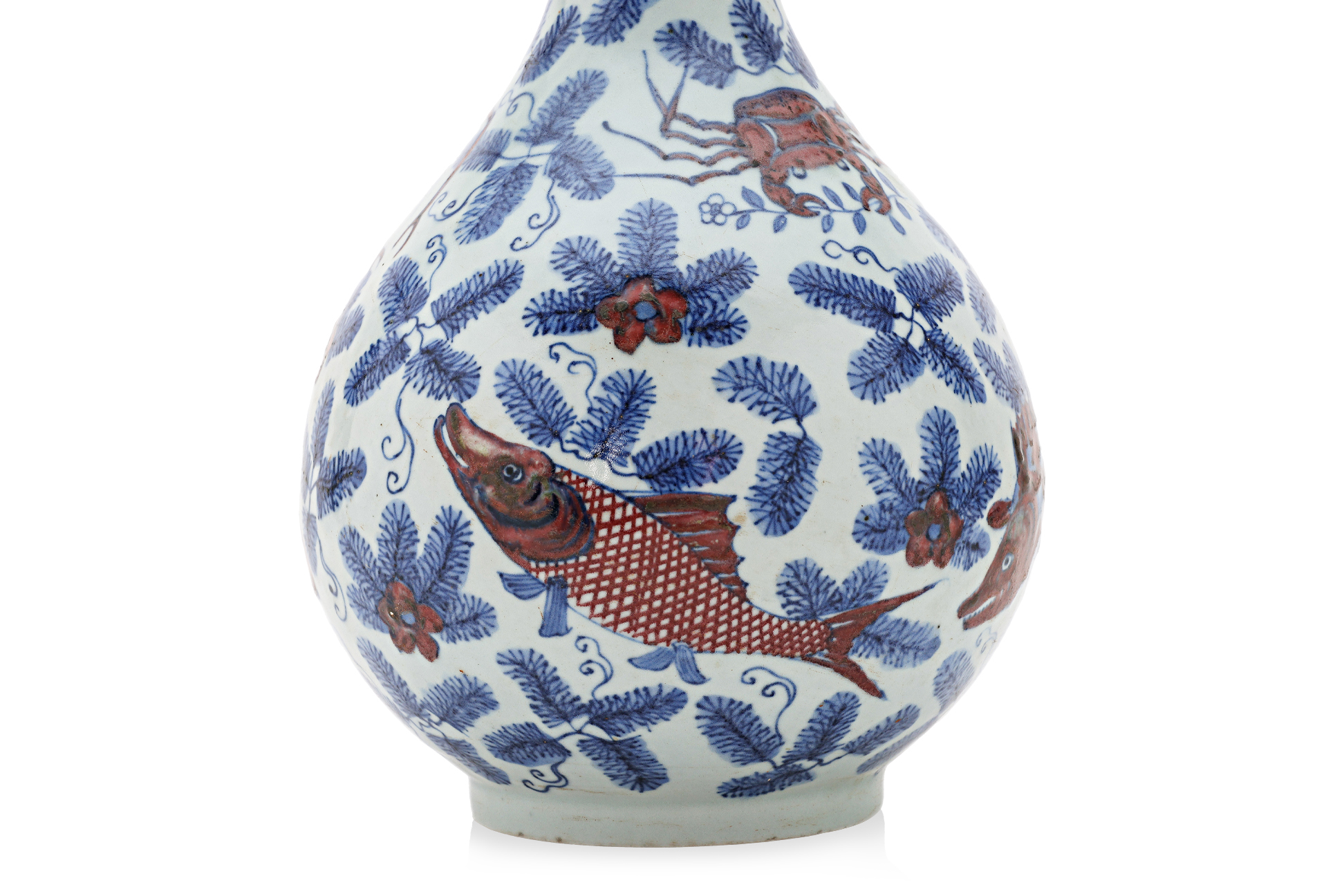 AN UNDERGLAZE BLUE AND RED PORCELAIN BOTTLE VASE - Image 4 of 6