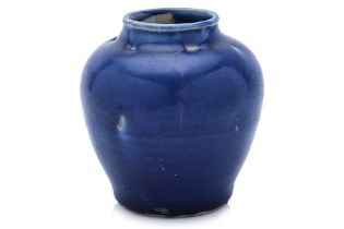 A MONOCHROME BLUE GLAZED JAR
