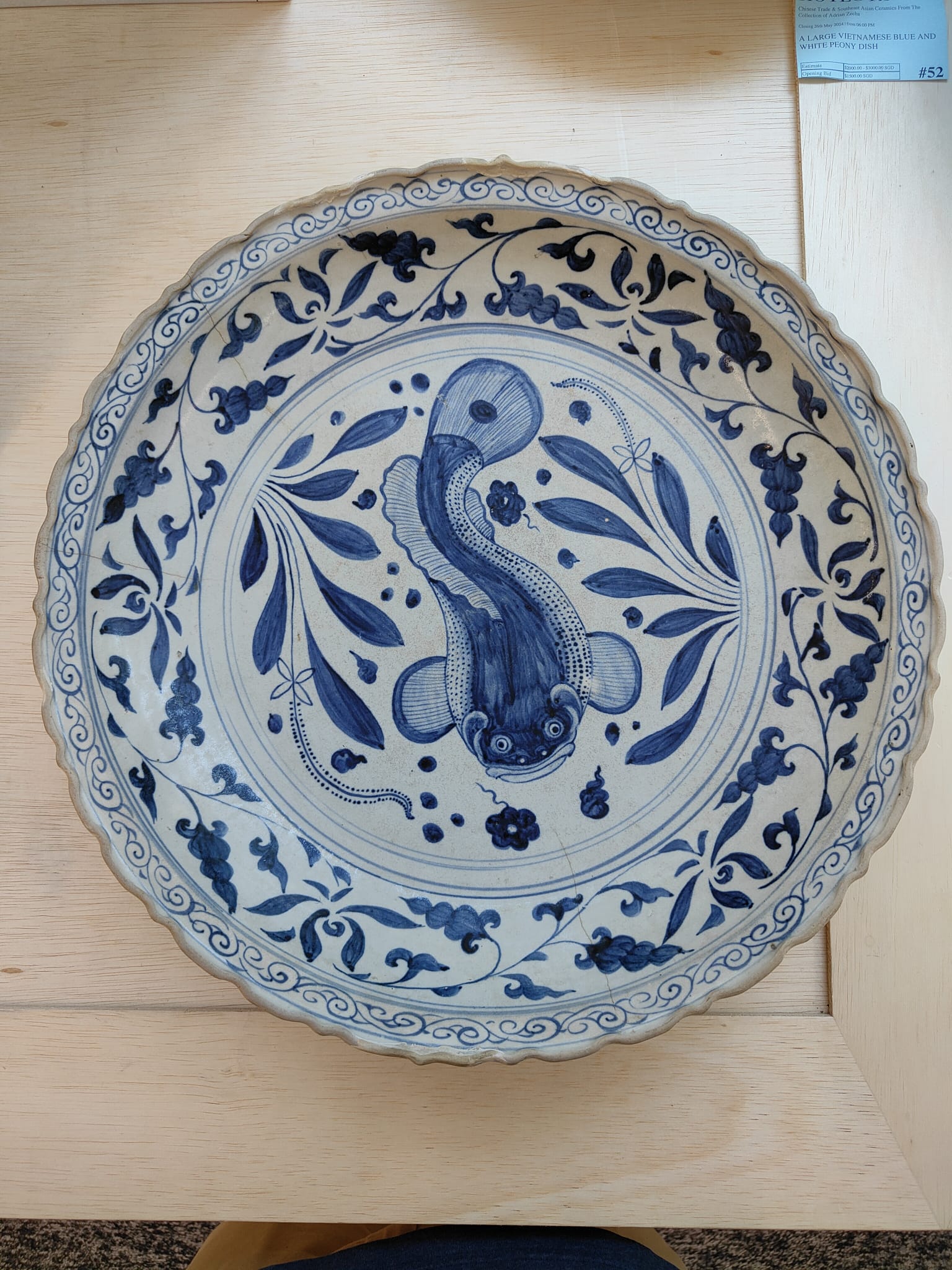 A LARGE VIETNAMESE BLUE AND WHITE FISH DISH - Image 12 of 12