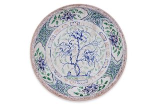 A LARGE VIETNAMESE POLYCHROME TREE PEONY DISH