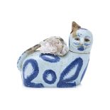 A BLUE AND WHITE PORCELAIN CAT FORM CHAMBER POT