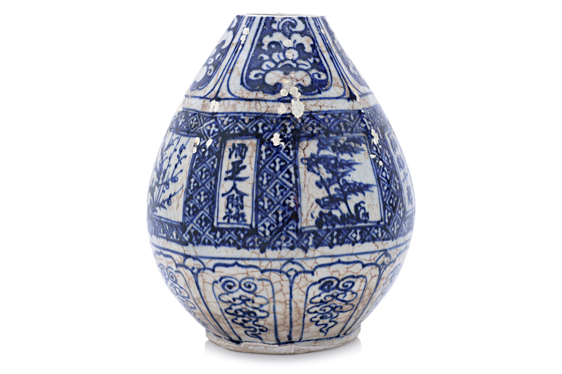 A VIETNAMESE BLUE AND WHITE PEAR SHAPED VASE - Image 2 of 11