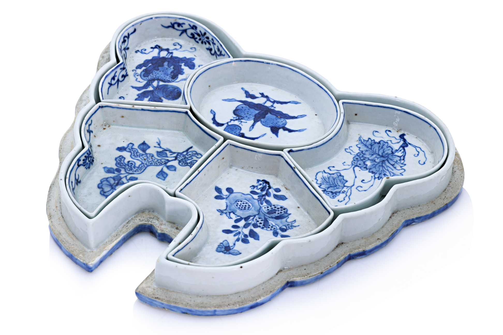 A BLUE AND WHITE PORCELAIN SWEETMEAT SET - Image 3 of 11