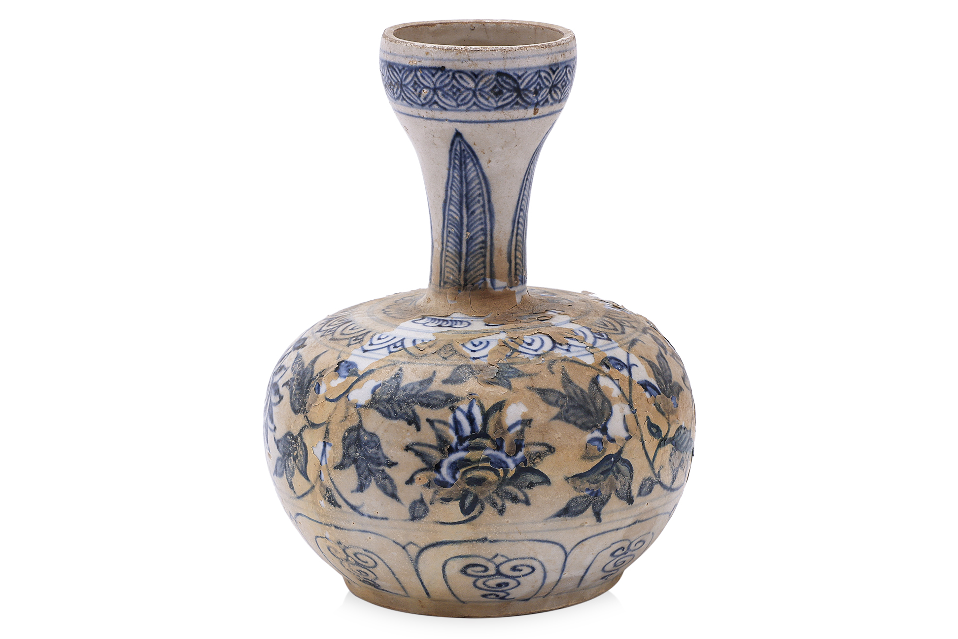 A VIETNAMESE BLUE AND WHITE BOTTLE VASE