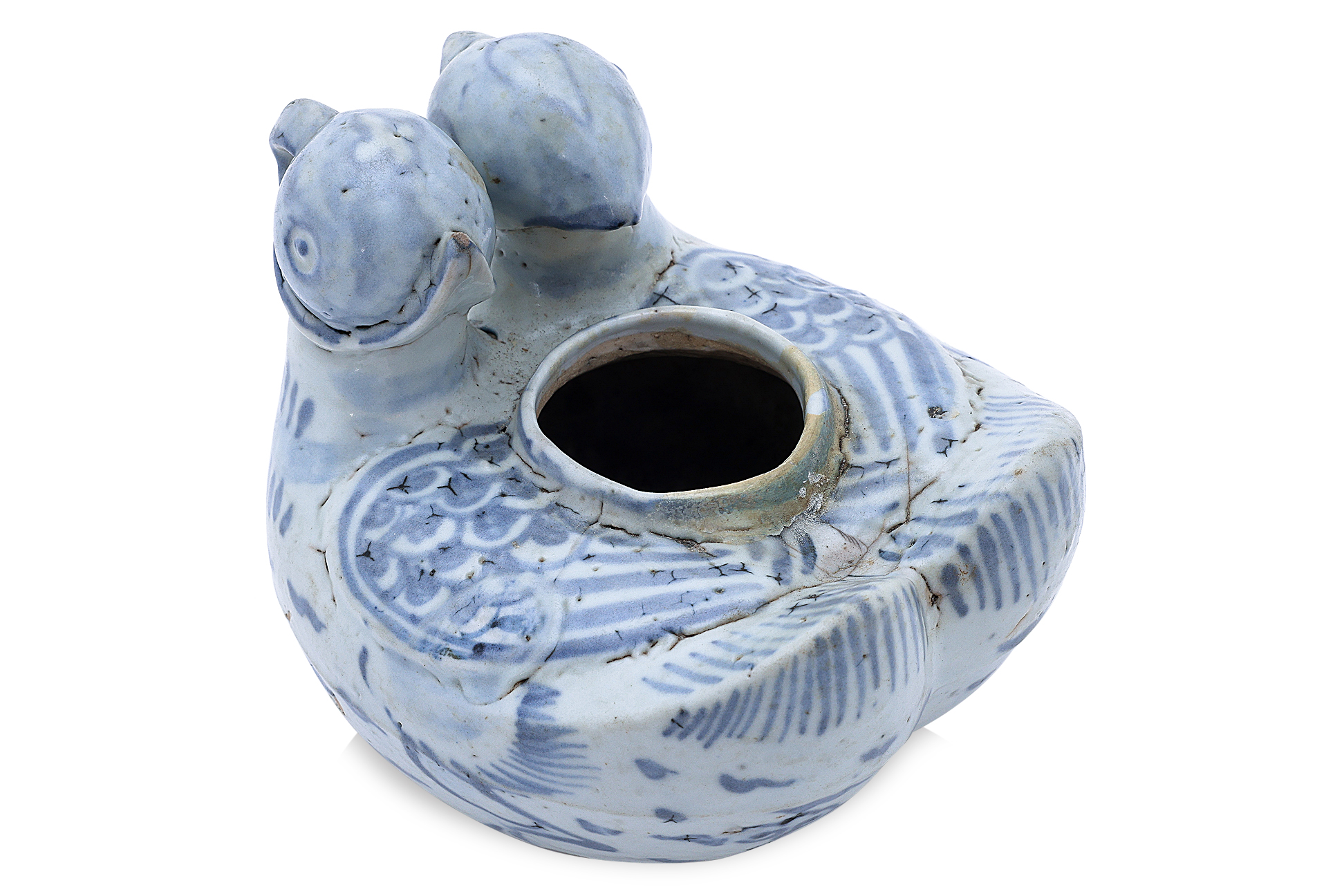 A BLUE AND WHITE PORCELAIN TWIN DUCK WATER DROPPER - Image 3 of 4