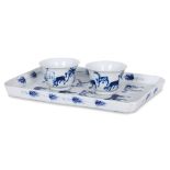 A 'BLEU DE HUE' VIETNAMESE MARKET HORSES TRAY AND TEA BOWLS