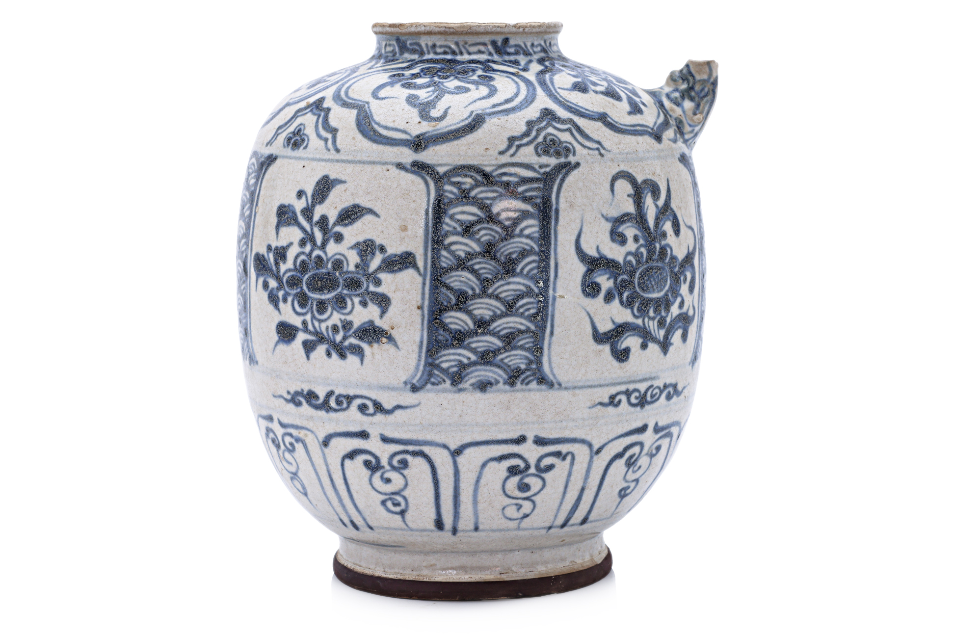 A VIETNAMESE BLUE AND WHITE WINE JAR WITH FIGURAL SPOUT - Image 2 of 4