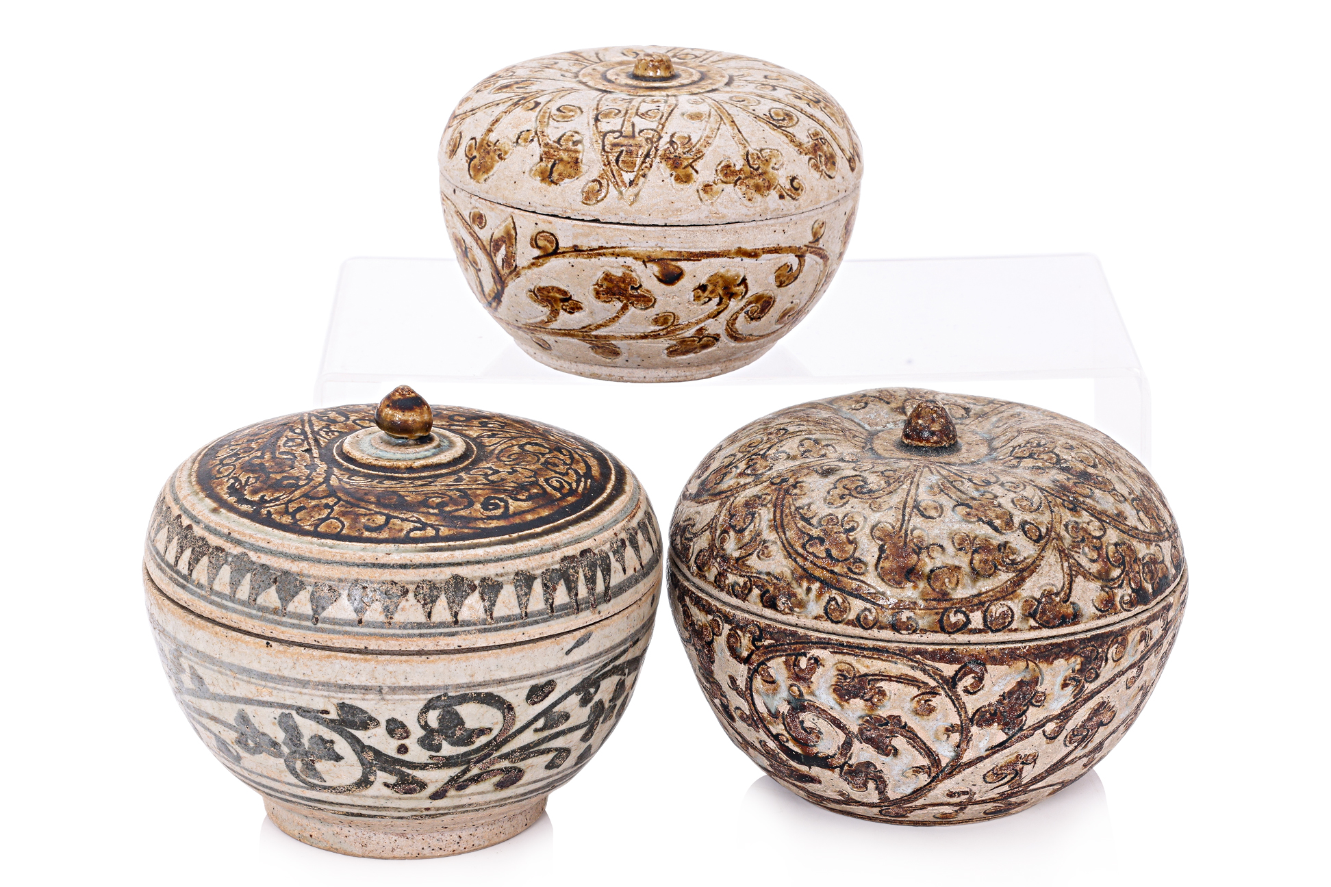 A GROUP OF THREE THAI COVERED BOXES