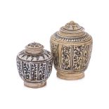 TWO THAI LOBED JARS AND COVERS