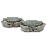 A PAIR OF VIETNAMESE GREEN GLAZED CRAB-FORM BOXES