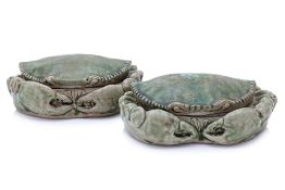 A PAIR OF VIETNAMESE GREEN GLAZED CRAB-FORM BOXES