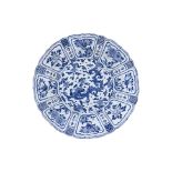 A VERY LARGE BLUE AND WHITE KRAAK DRAGON DISH