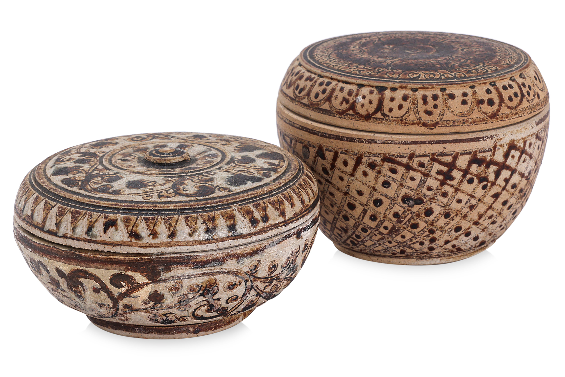 TWO THAI CIRCULAR COVERED BOXES
