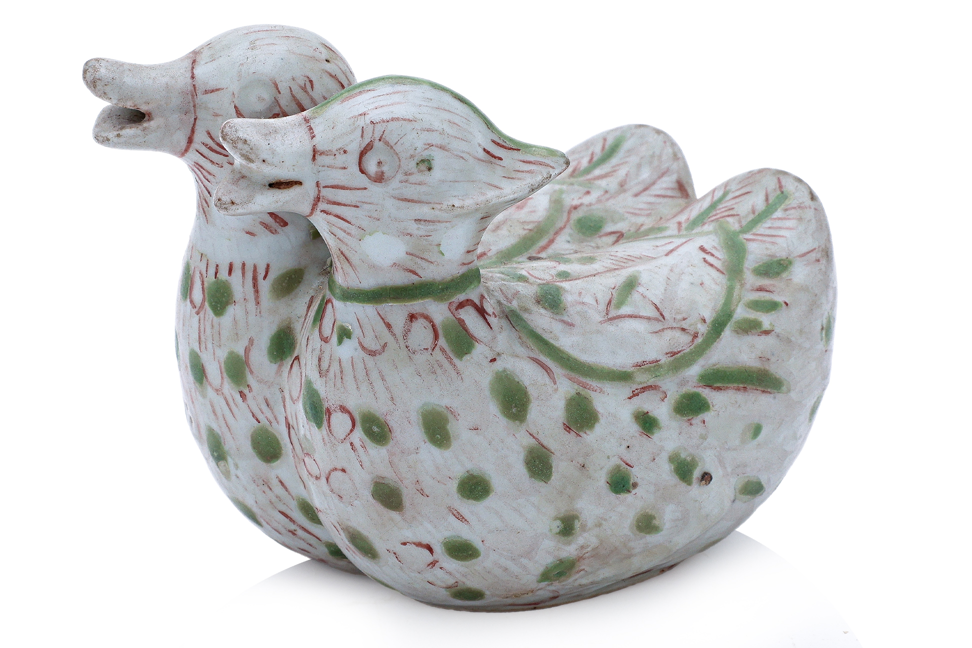 A PAIR OF ENAMEL DECORATED TWIN DUCK WATER POTS - Image 2 of 9