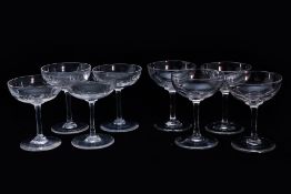 A GROUP OF SEVEN ASSORTED CUT GLASS CHAMPAGNE COUPES
